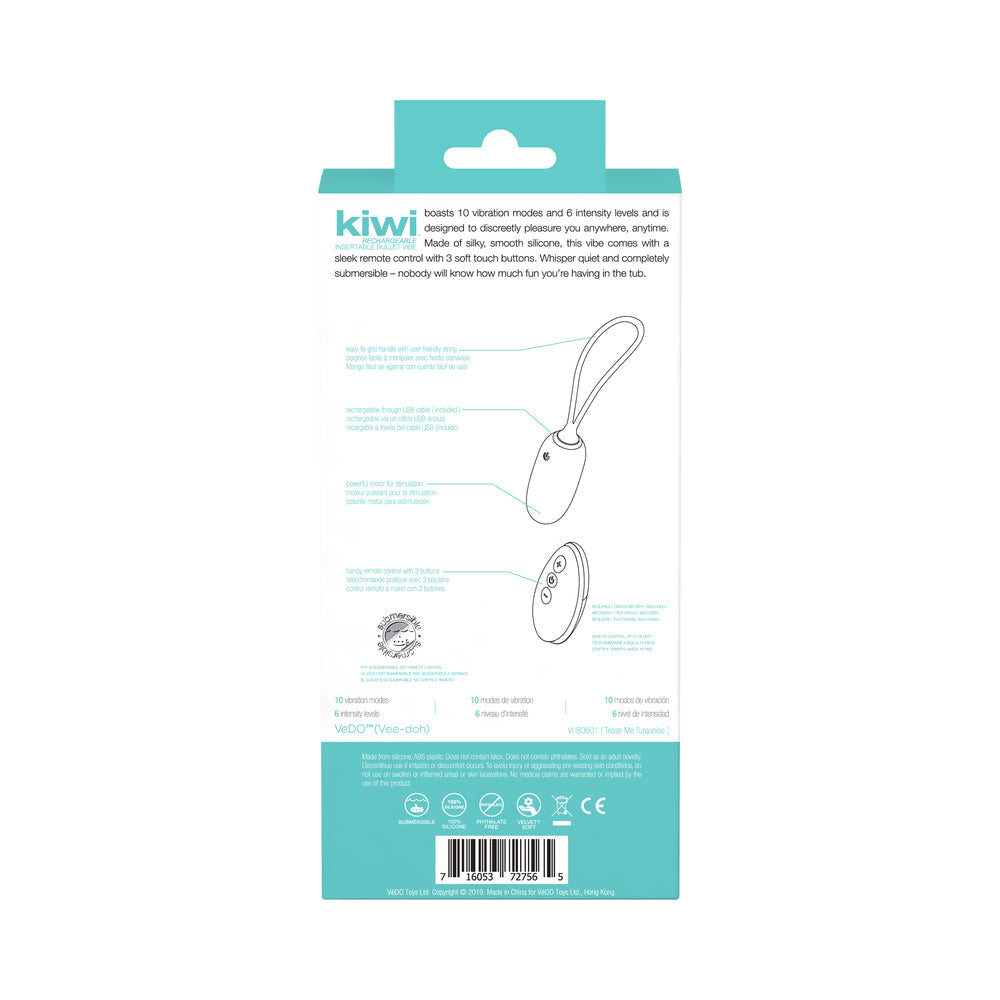 VeDO KIWI Rechargeable Insertable Bullet - Tease Me Turquoise