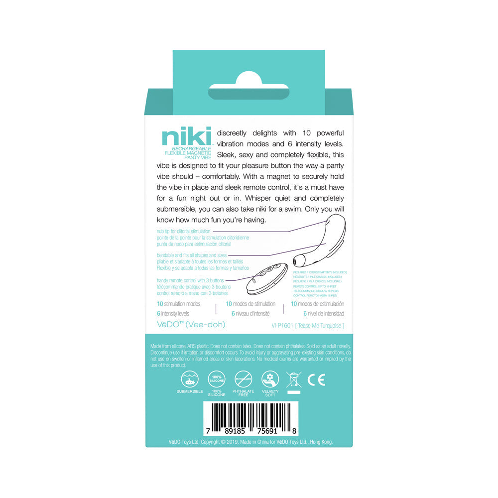 VeDO Niki Rechargeable Panty Vibe - Tease Me Turquoise