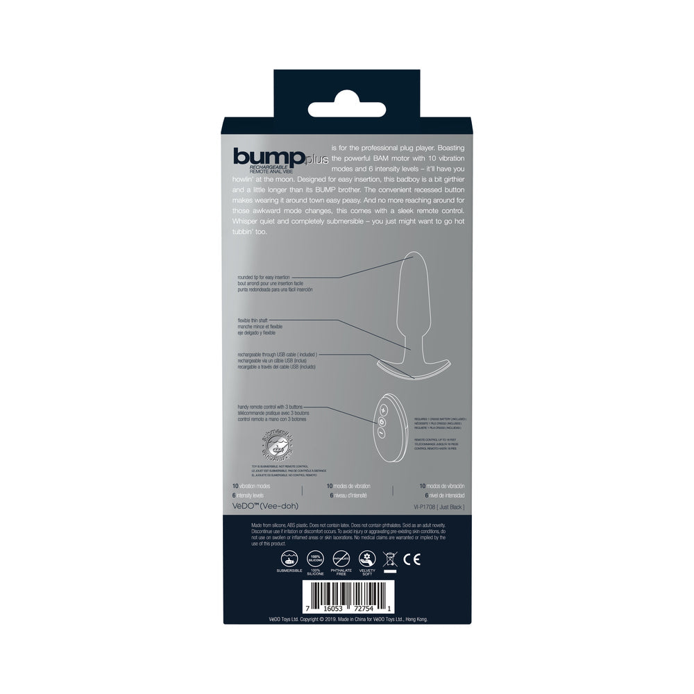 VeDO Bump Plus Rechargeable Remote Control Anal Vibe - Just Black