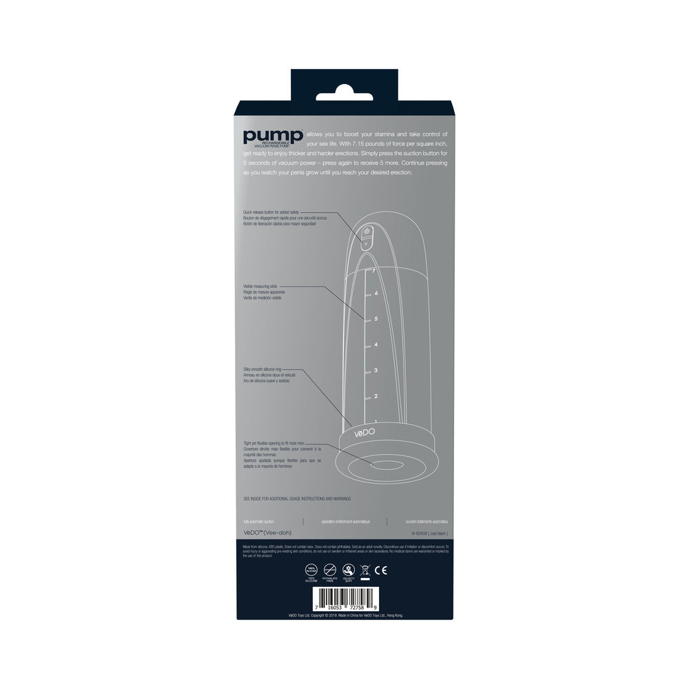 VeDO Pump Rechargeable Vacuum Penis Pump - Just Black