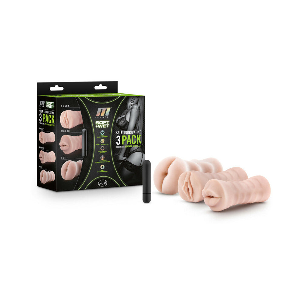 M for Men Soft and Wet Self-Lubricating Vibrating 3-Pack