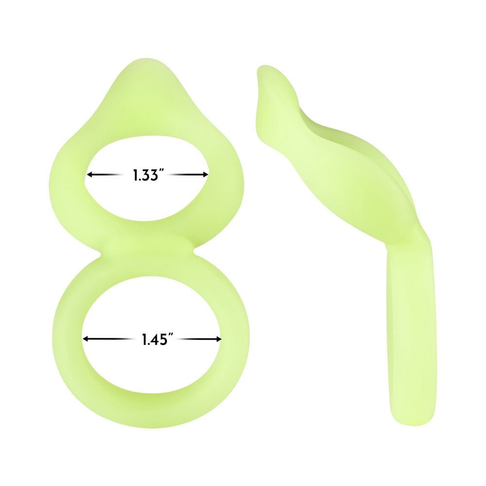 Forto F-88 Double Ring Liquid Silicone Cock Ring - Glow in the Dark