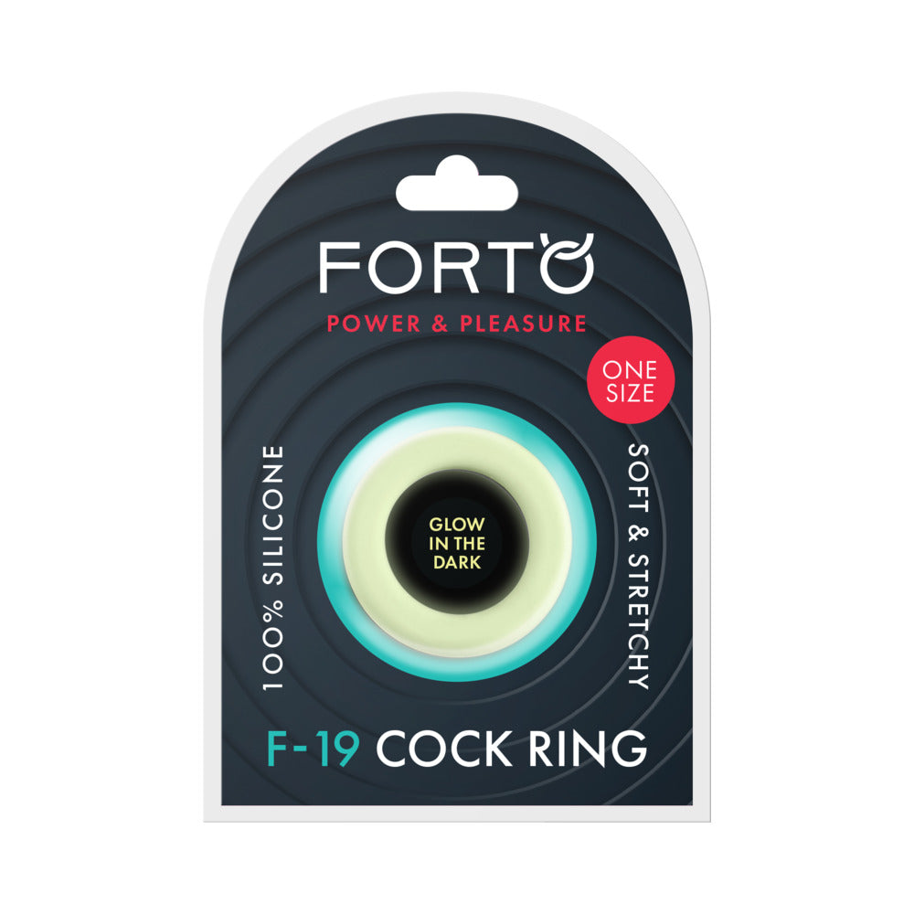Forto F-19 Two Tone Liquid Silicone Cock Ring - Black/Glow in the Dark