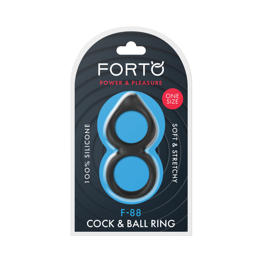Forto F-88 Double Ring Liquid Silicone Cock Ring - Black