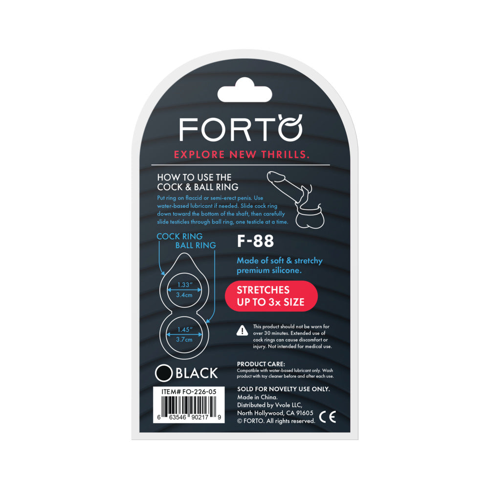 Forto F-88 Double Ring Liquid Silicone Cock Ring - Black