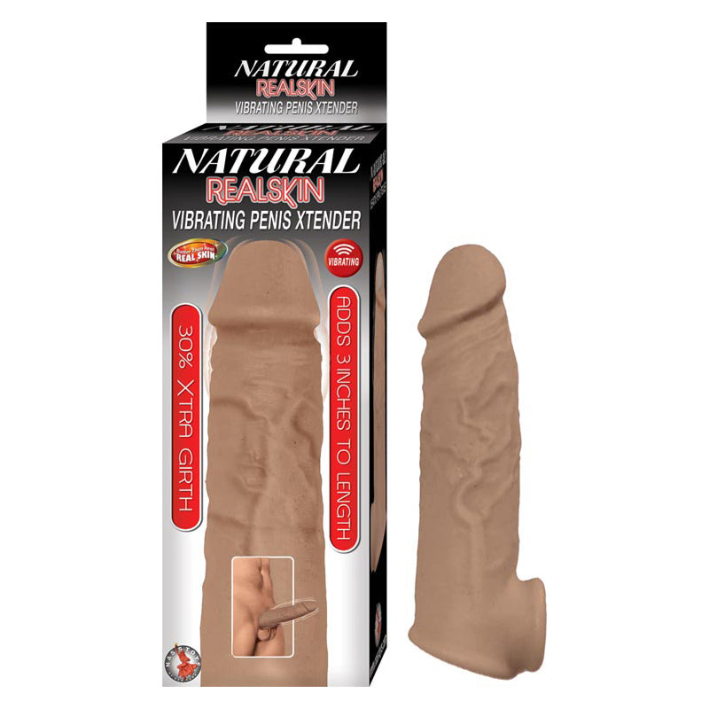 Natural Realskin Vibrating Penis Xtender-Brown
