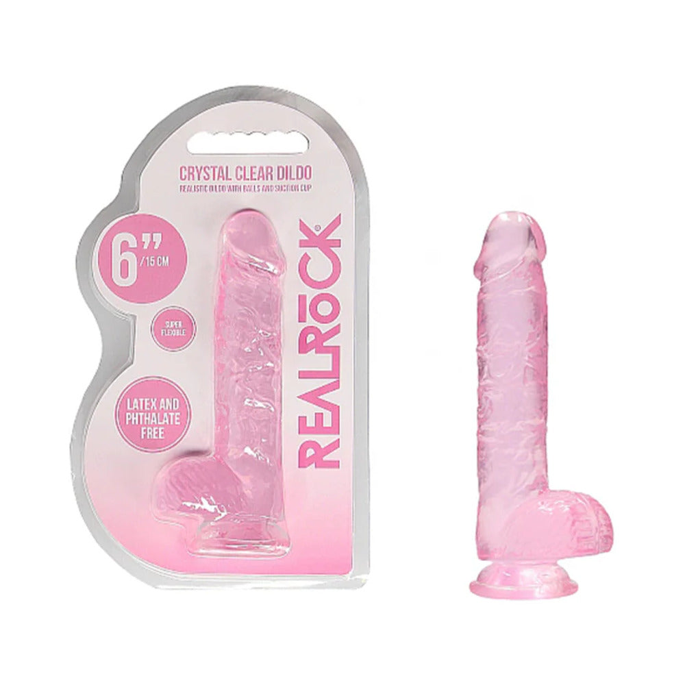 Shots RealRock Realistic Crystal Clear 6" Dildo w/Balls - Pink