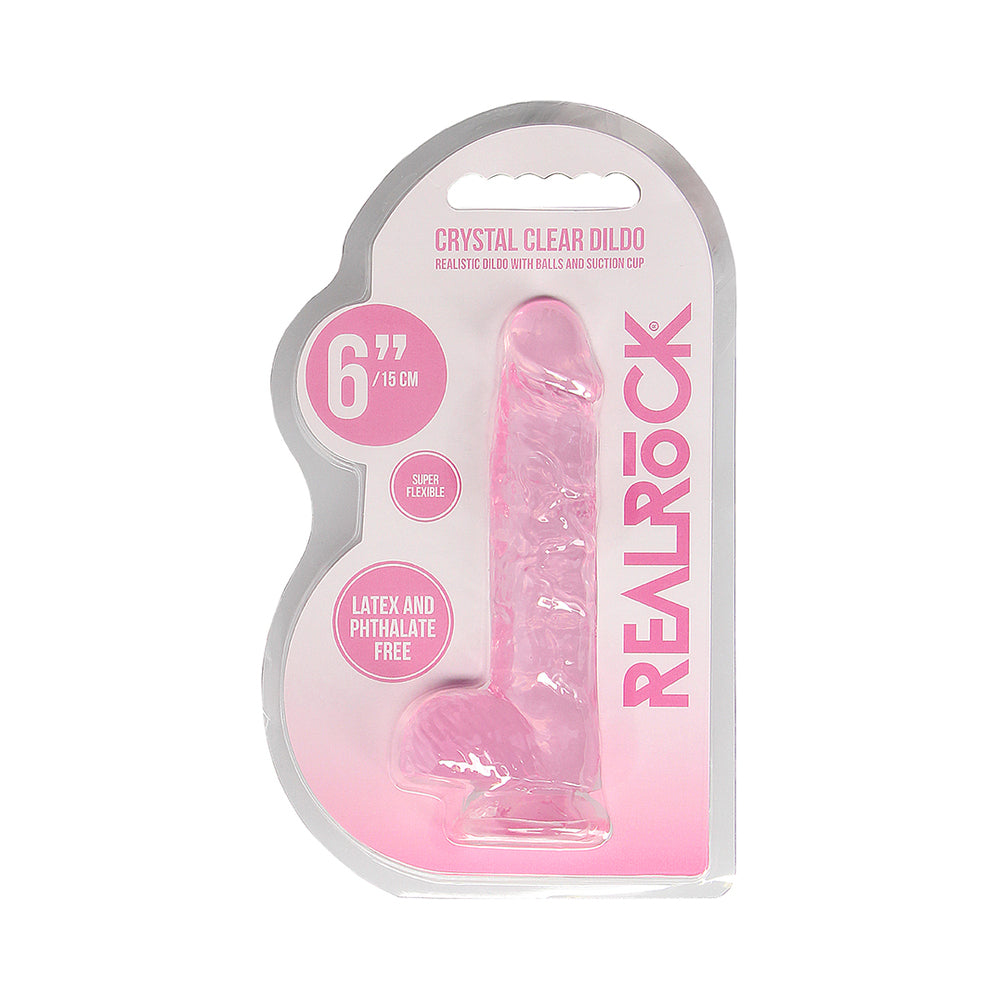 Shots RealRock Realistic Crystal Clear 6" Dildo w/Balls - Pink