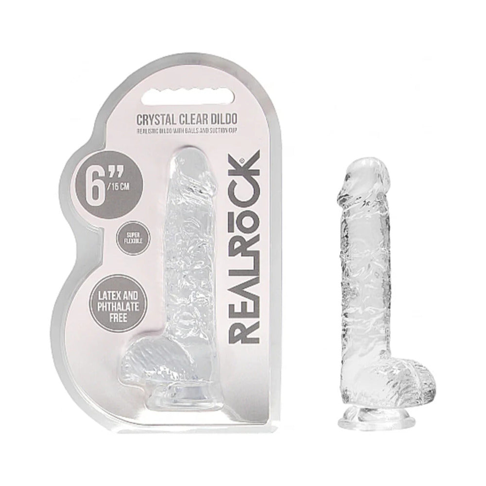 Shots RealRock Realistic Crystal Clear 6" Dildo w/Balls - Transparent Clear