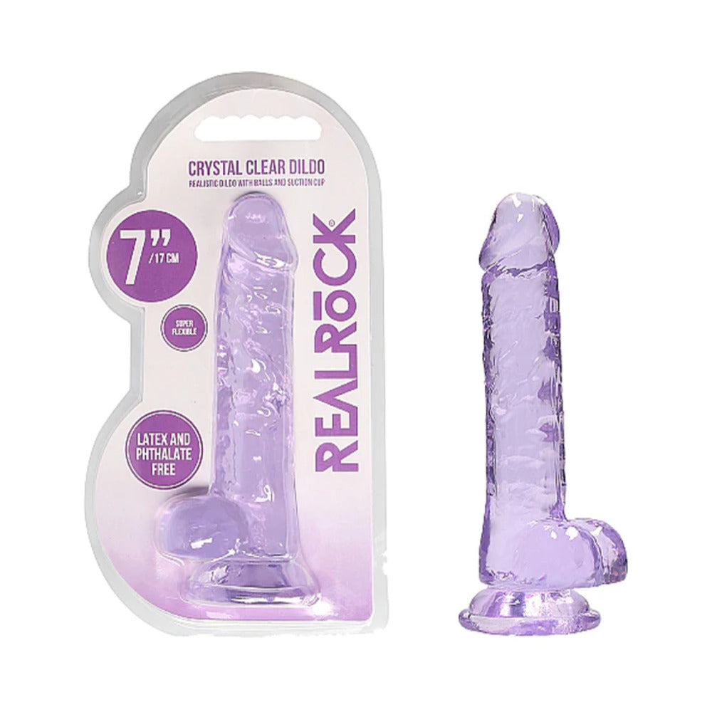 Shots RealRock Realistic Crystal Clear 7" Dildo w/Balls - Purple