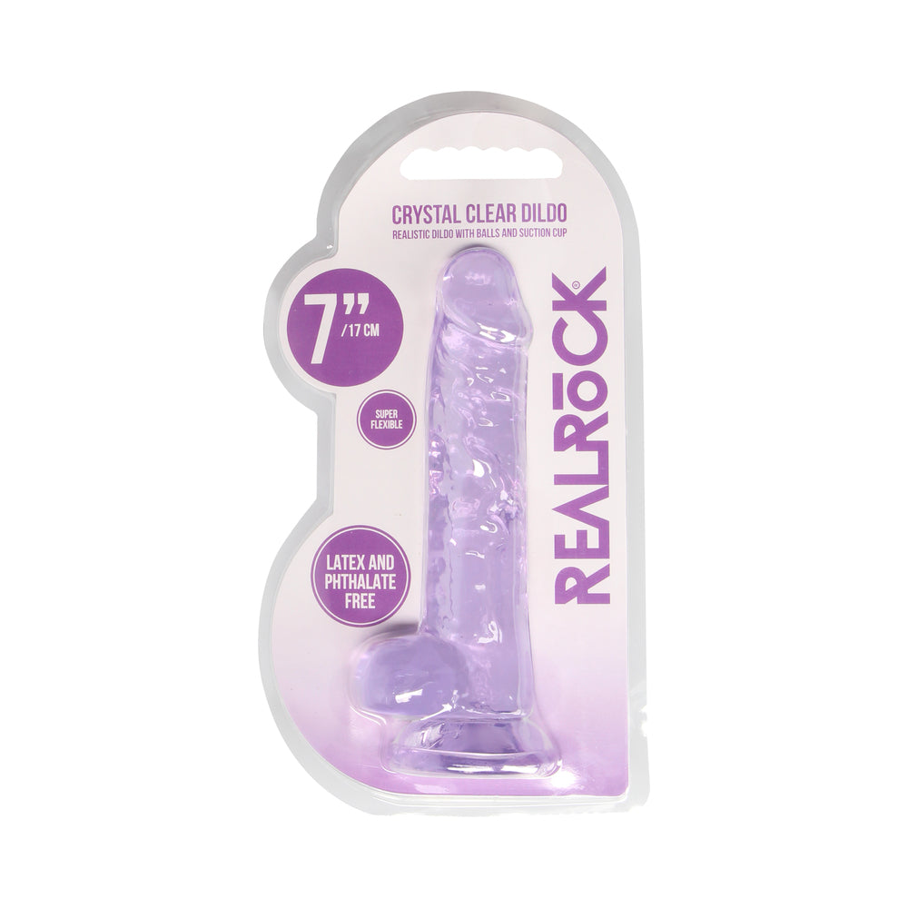 Shots RealRock Realistic Crystal Clear 7" Dildo w/Balls - Purple