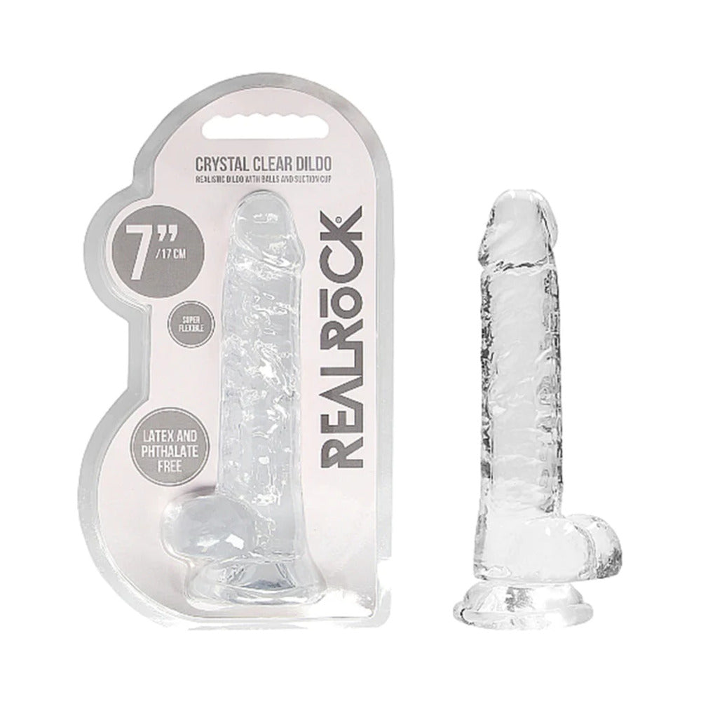 Shots RealRock Realistic Crystal Clear 7" Dildo w/Balls - Transparent Clear
