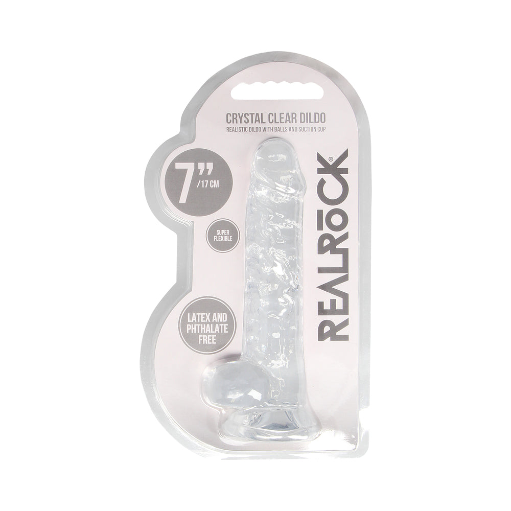 Shots RealRock Realistic Crystal Clear 7" Dildo w/Balls - Transparent Clear