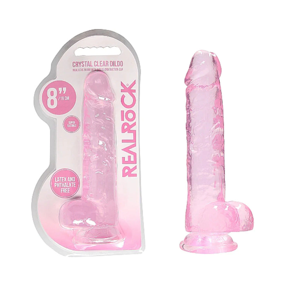 Shots RealRock Realistic Crystal Clear 8" Dildo w/Balls - Pink