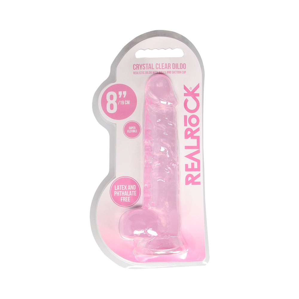 Shots RealRock Realistic Crystal Clear 8" Dildo w/Balls - Pink