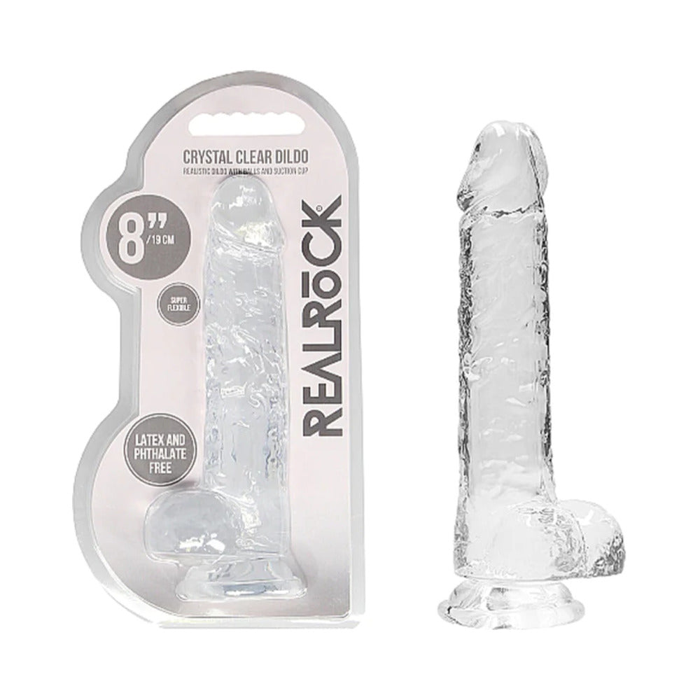 Shots RealRock Realistic Crystal Clear 8" Dildo w/Balls - Transparent Clear
