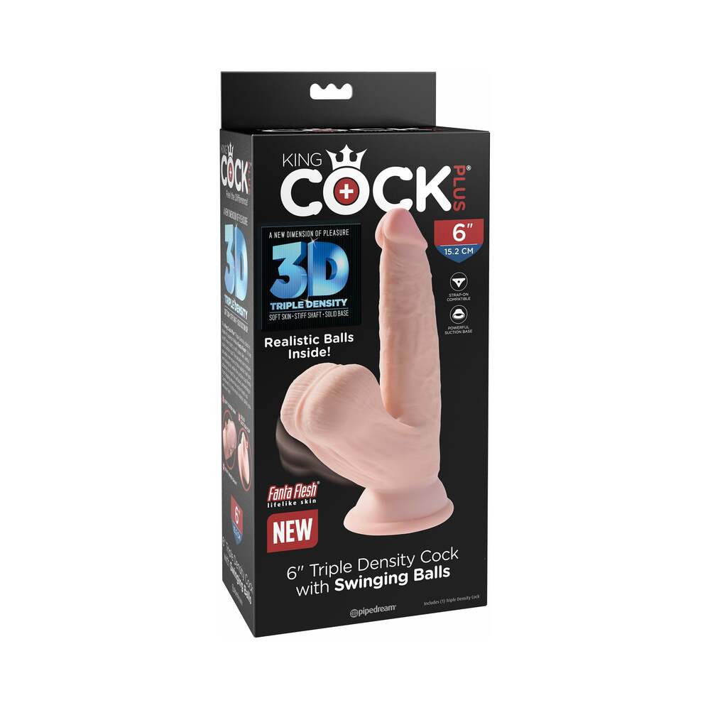 King Cock Plus 6" Triple Density Cock w/Swinging Balls - Ivory