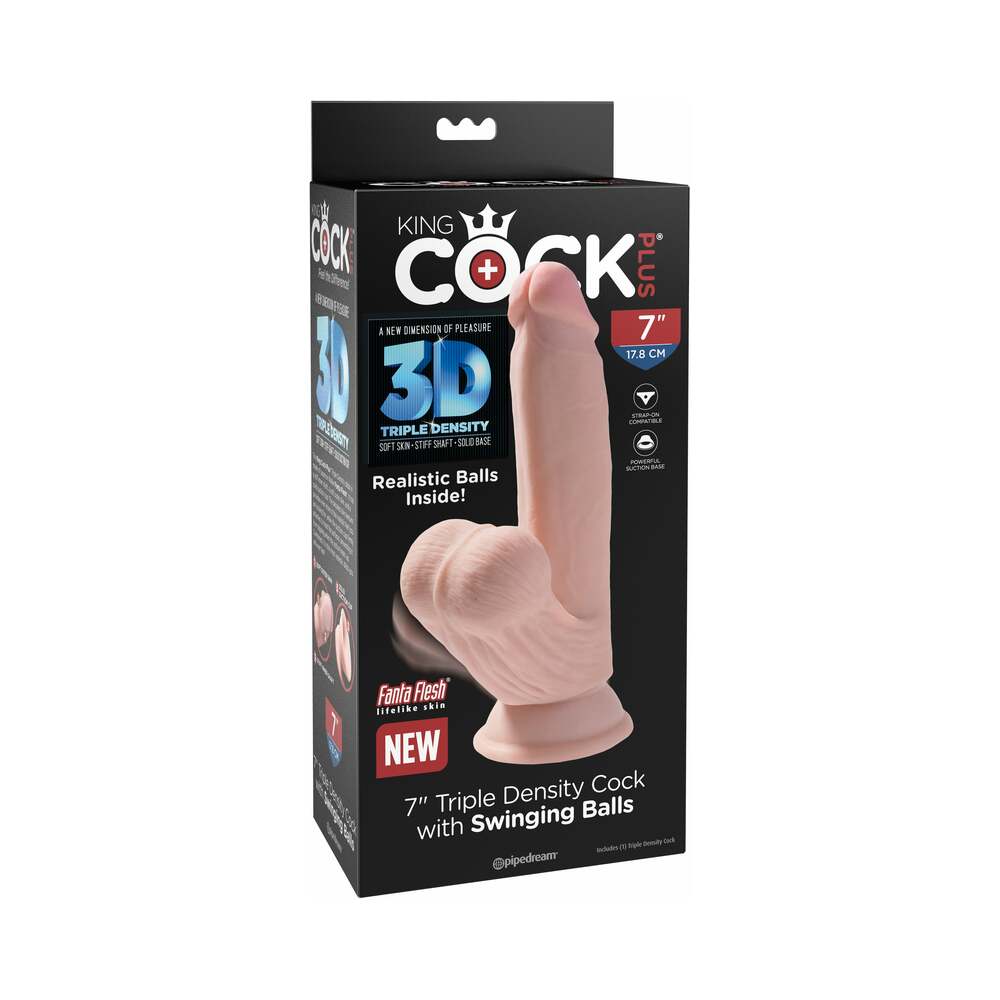 King Cock Plus 7" Triple Density Cock w/Swinging Balls - Ivory
