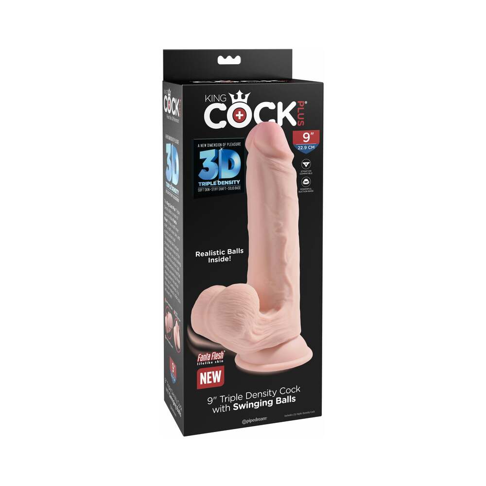 King Cock Plus Triple Density Cock With Swinging Balls-Light 9"
