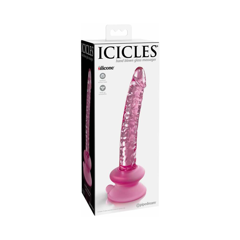 Icicles No. 86 Hand Blown Glass Massager w/Suction Cup - Pink