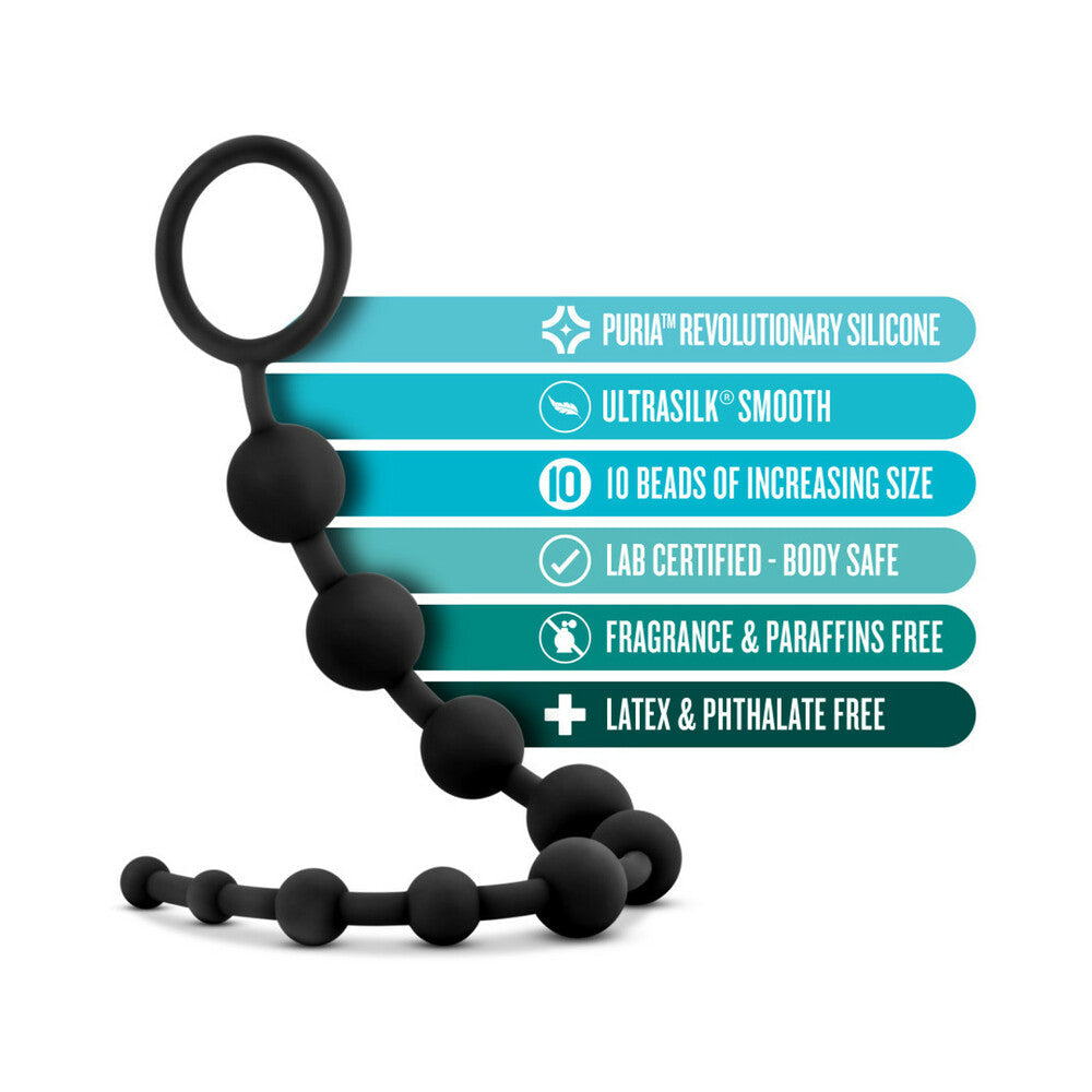 Blush Anal Adventures Platinum Silicone 10 Anal Beads - Black