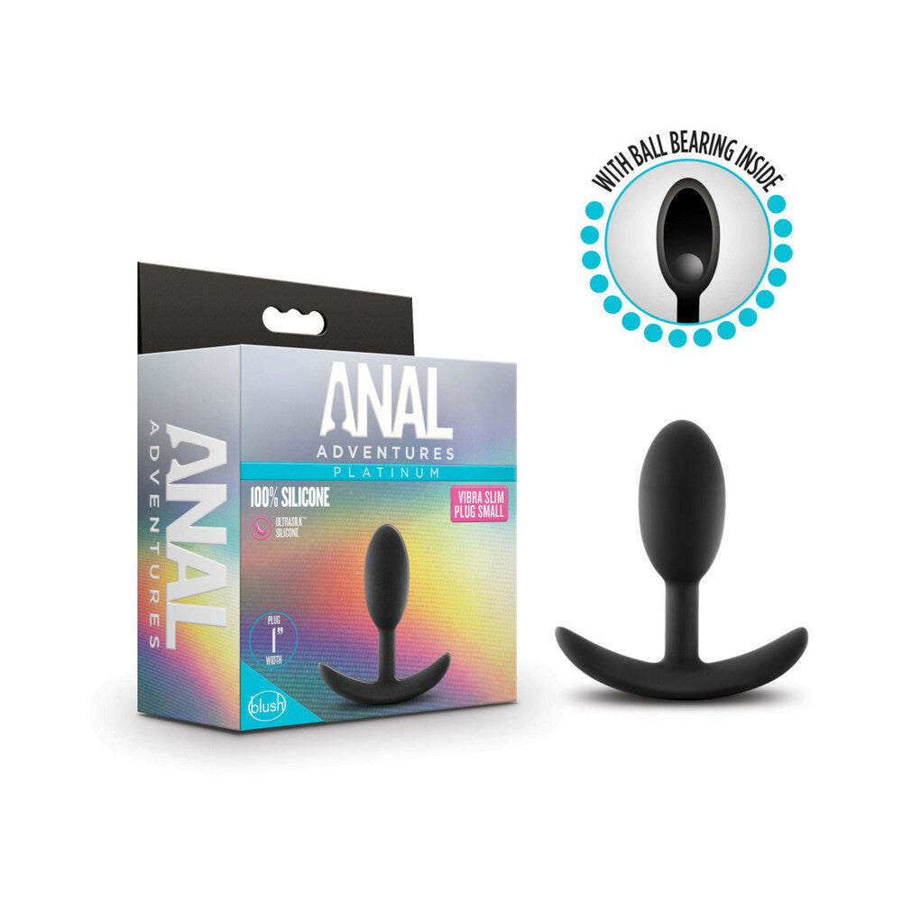 Anal Adventures Platinum Silicone Vibra Slim Plug-Small Black