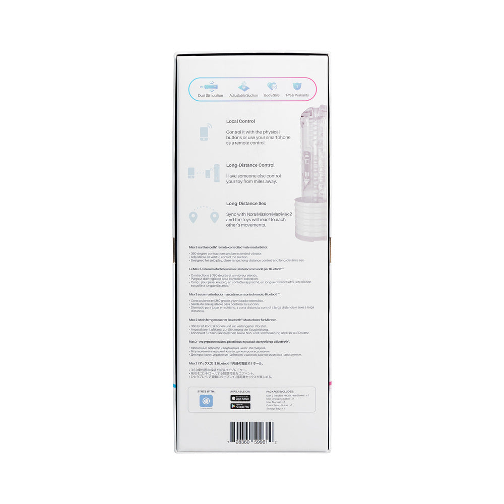 Lovense Max 2 Rechargeable Male Masturbator w/White Case - Clear Sleeve