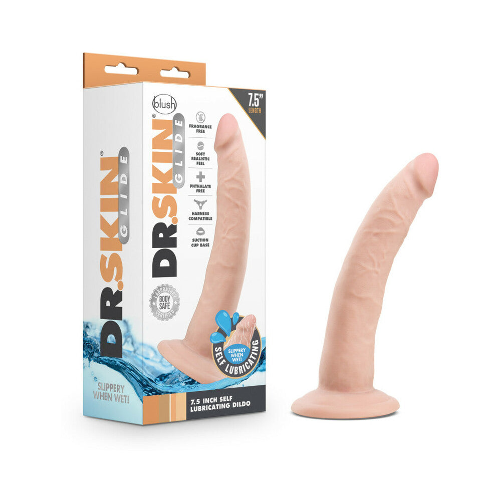 Dr. Skin Glide Self Lubricating Dildo-Vanilla 7.5"