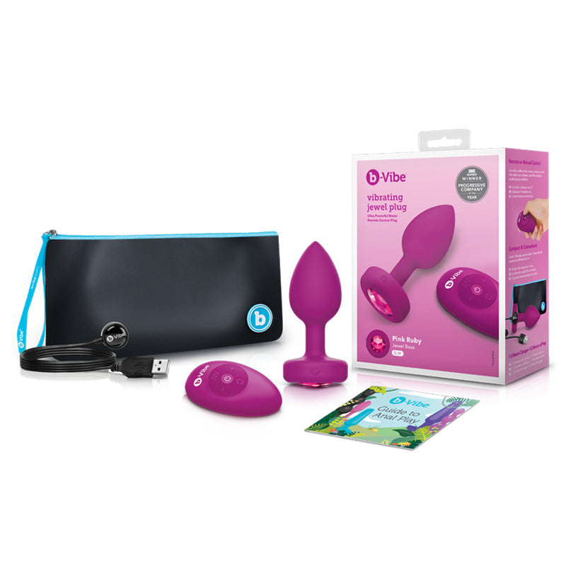 b-Vibe Remote Control Vibrating Jewel Plug (S/M) - Fuchsia