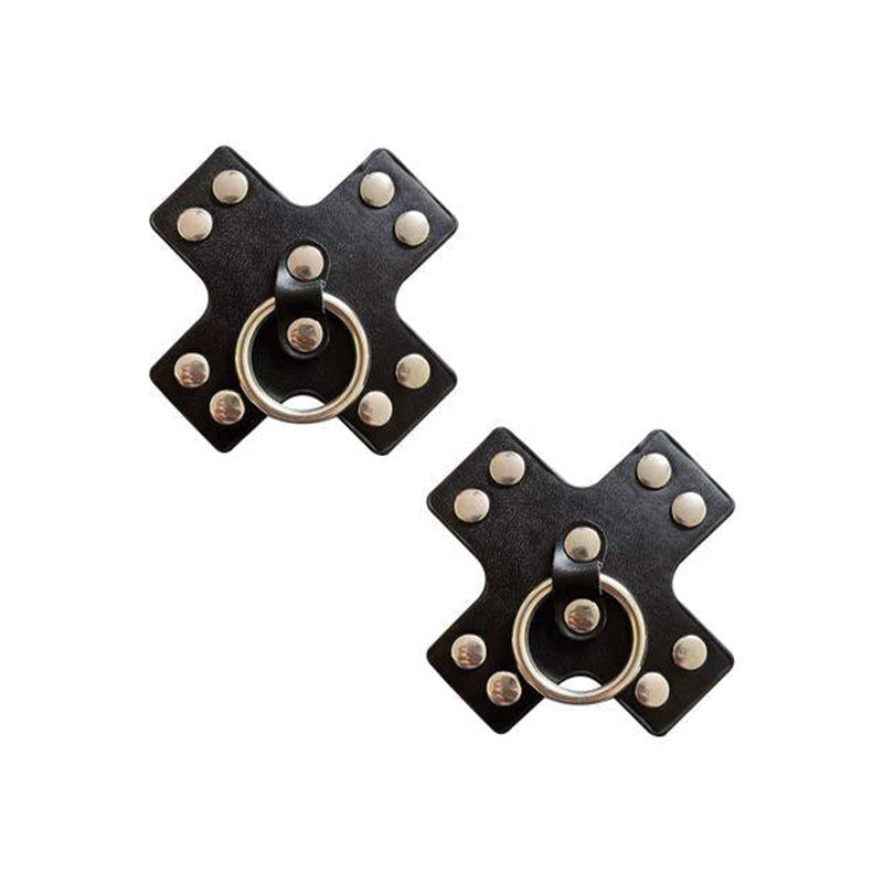 Neva Nude Burlesque Pierced N' Punked Leather Metal X Silicone Reusable Pasties - Black O/S