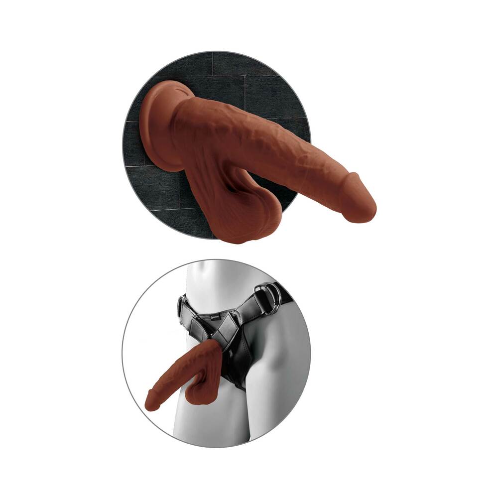 King Cock Plus Triple Density Cock With Swinging Balls-Brown 8"