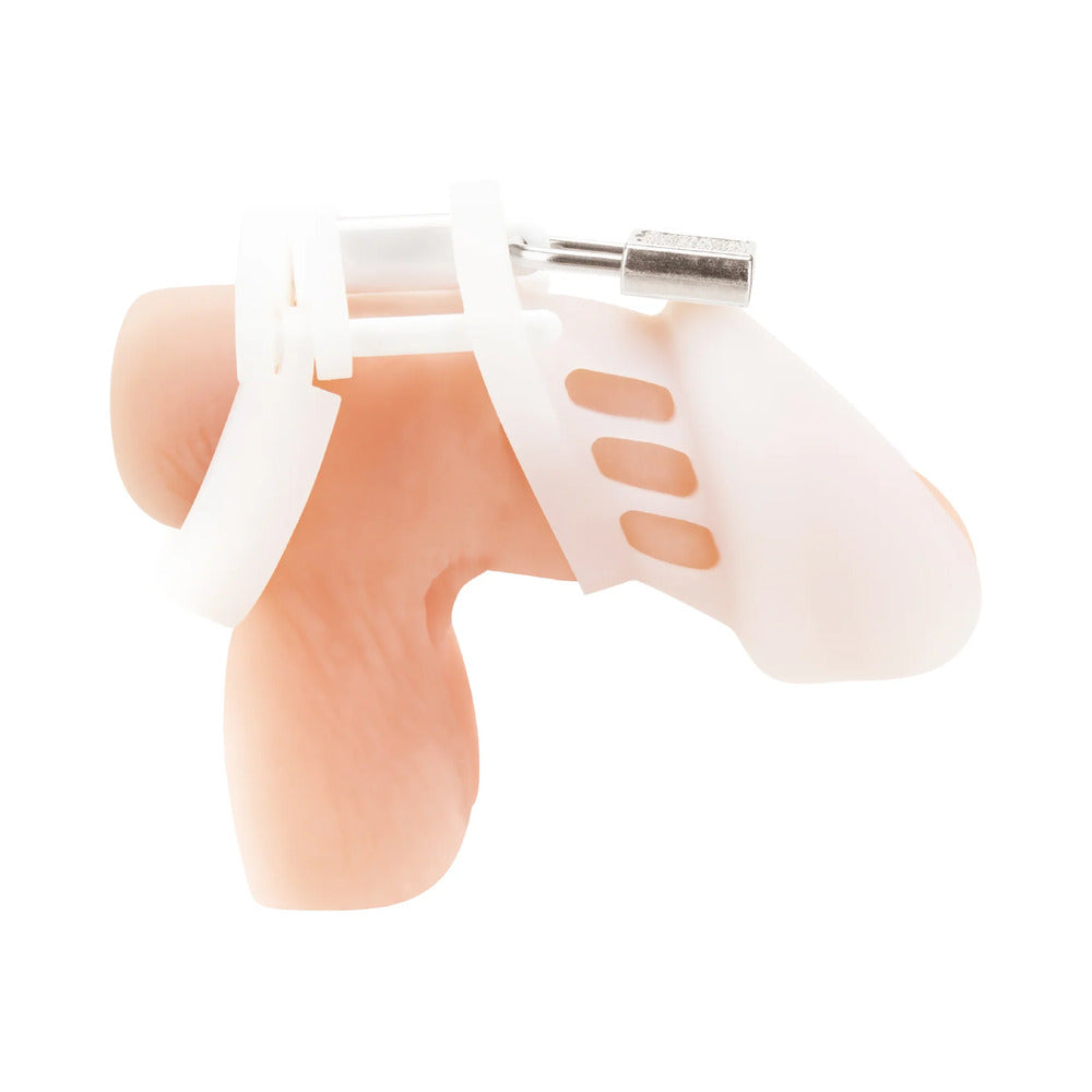 Blue Line Silicone Chastity Cage - White