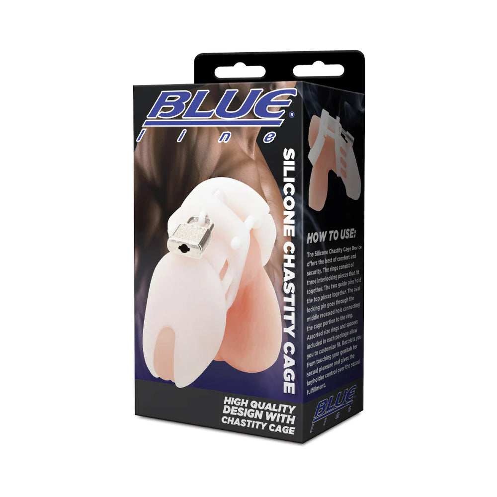 Blue Line Silicone Chastity Cage - White