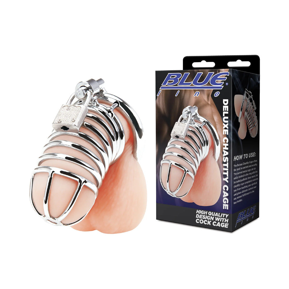 Blue Line Deluxe Chastity Cage - Silver