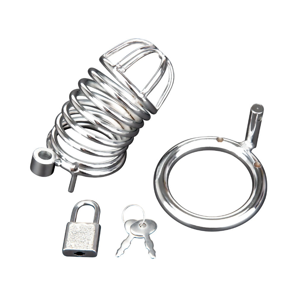 Blue Line Deluxe Chastity Cage - Silver