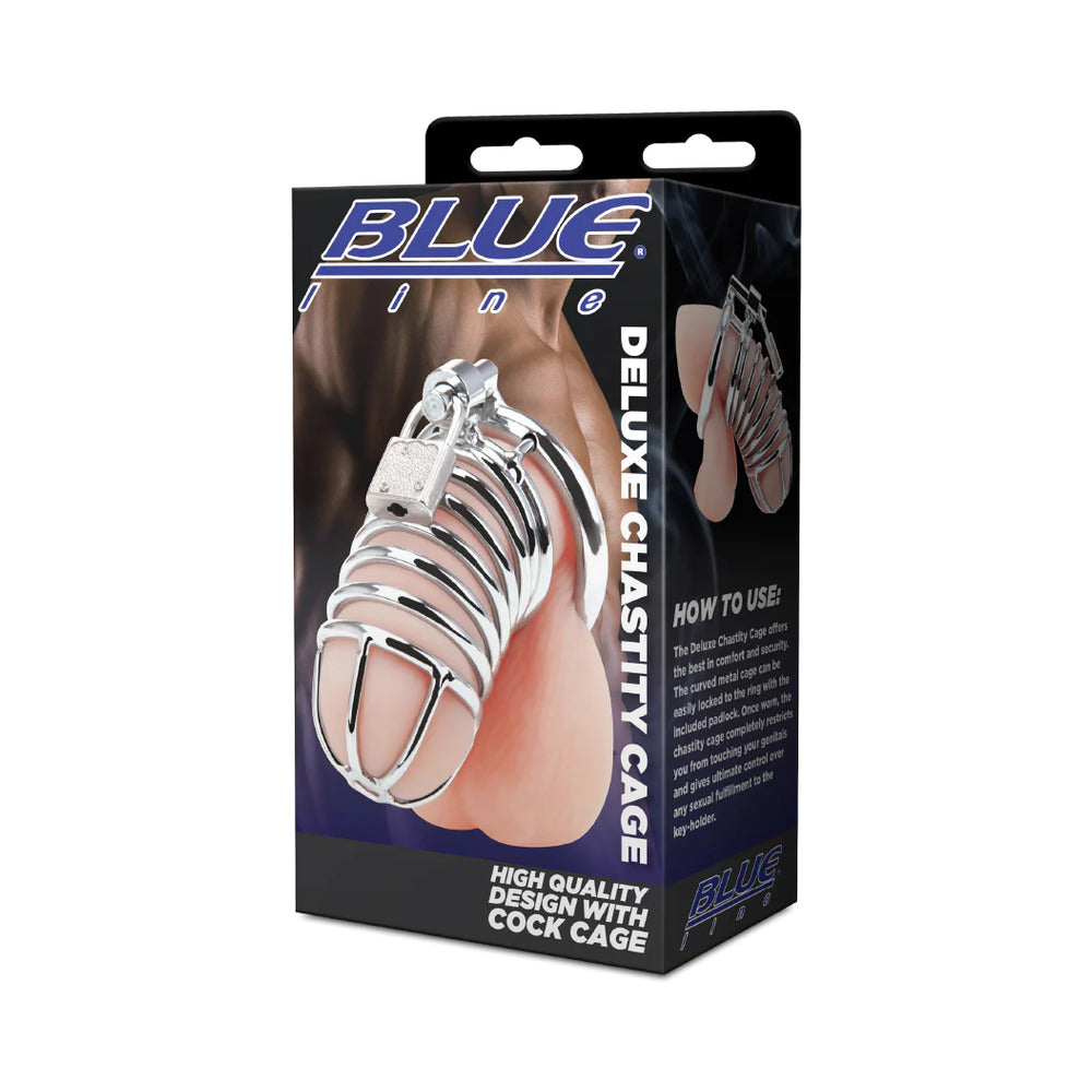Blue Line Deluxe Chastity Cage - Silver