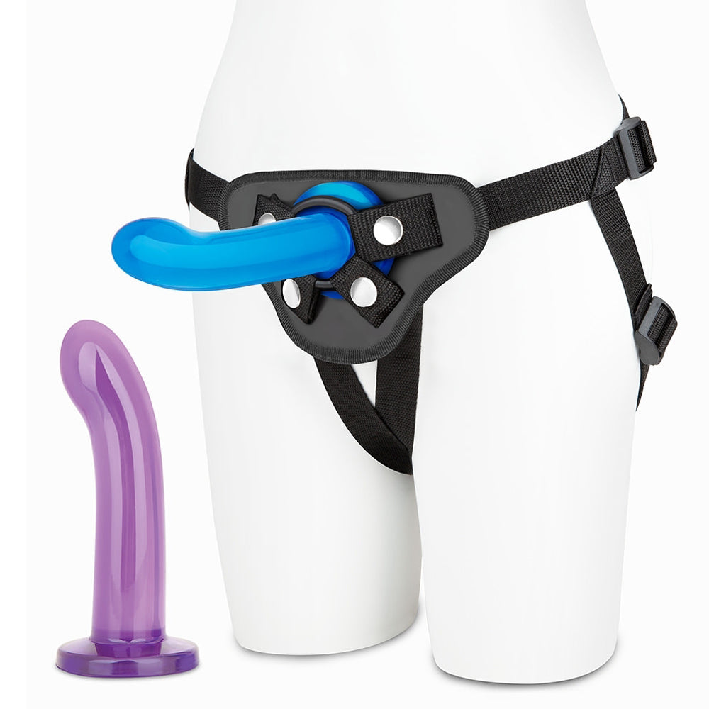 Lux Fetish 3 pc Beginners Strap On & Pegging Set - Multi Color
