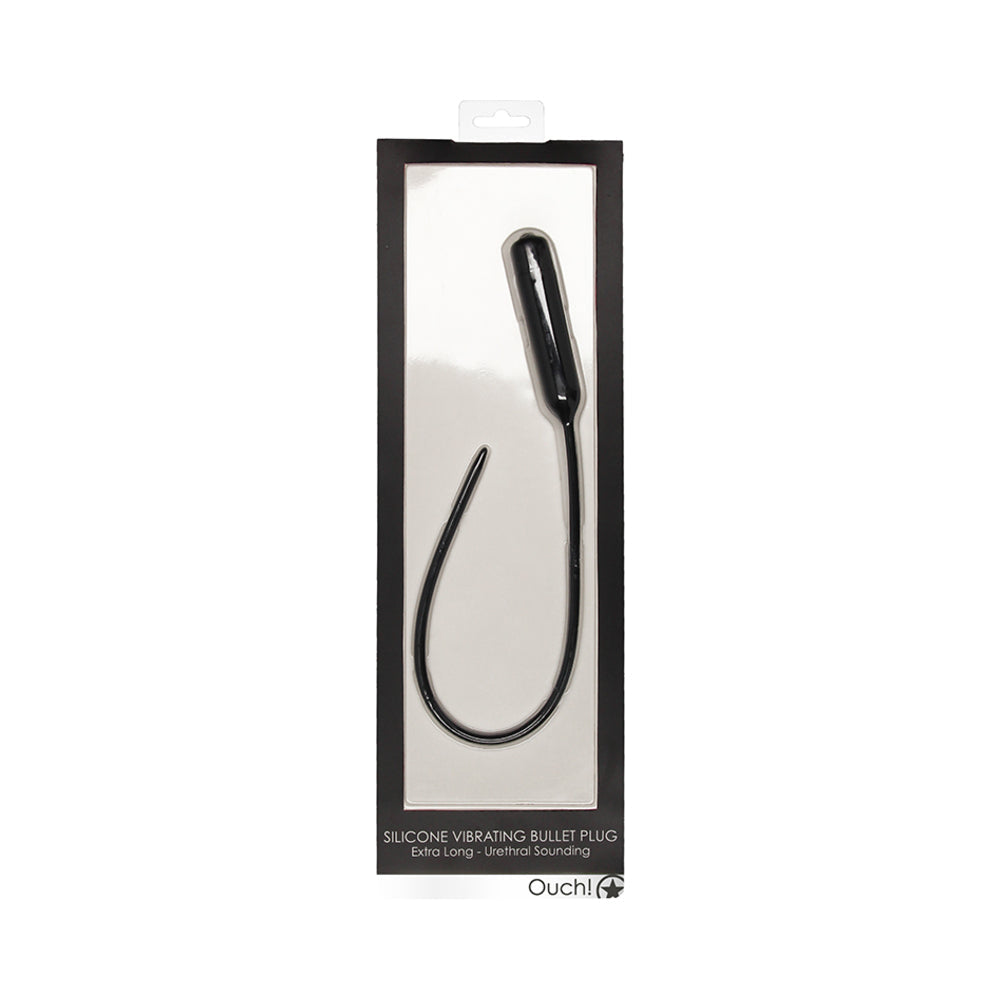 Shots Ouch Extra Long Urethral Sounding Silicone Vibrating Bullet Plug - Black