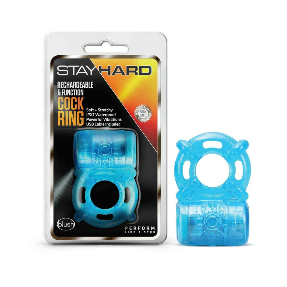 Blush Stay Hard Rechargeable 5 Function Cock Ring - Blue