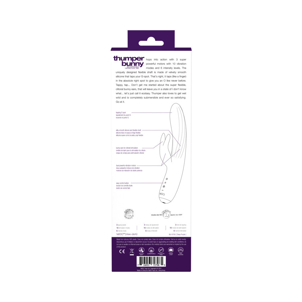 VeDO Thumper Bunny Rechargeable Dual Vibe - Deep Purple