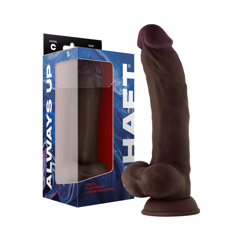 Shaft Model C Flexskin Liquid Silicone 9.5" Curved Dong w/Balls - Mahogany
