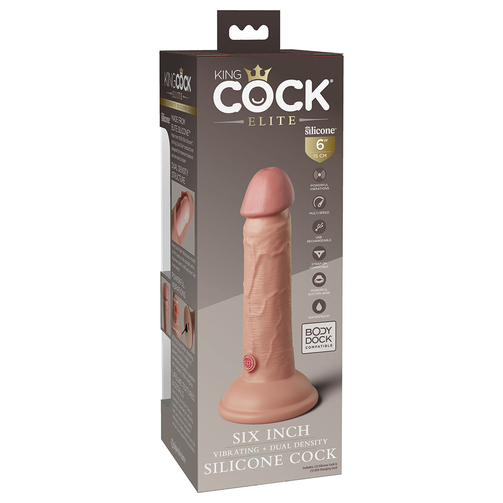 King Cock Elite Dual Density Vibe Silicone Cock-Light 6"