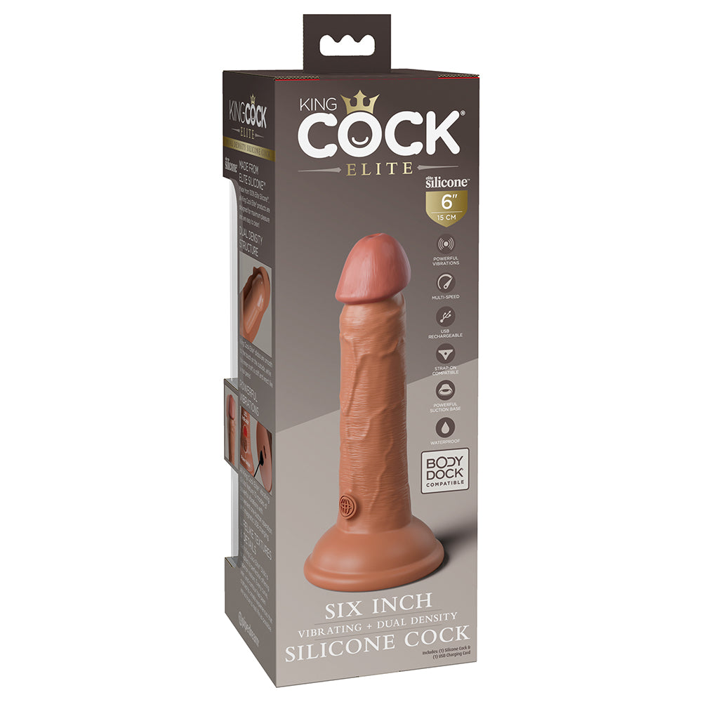 King Cock Elite Dual Density Vibe Silicone Cock-Tan 6"