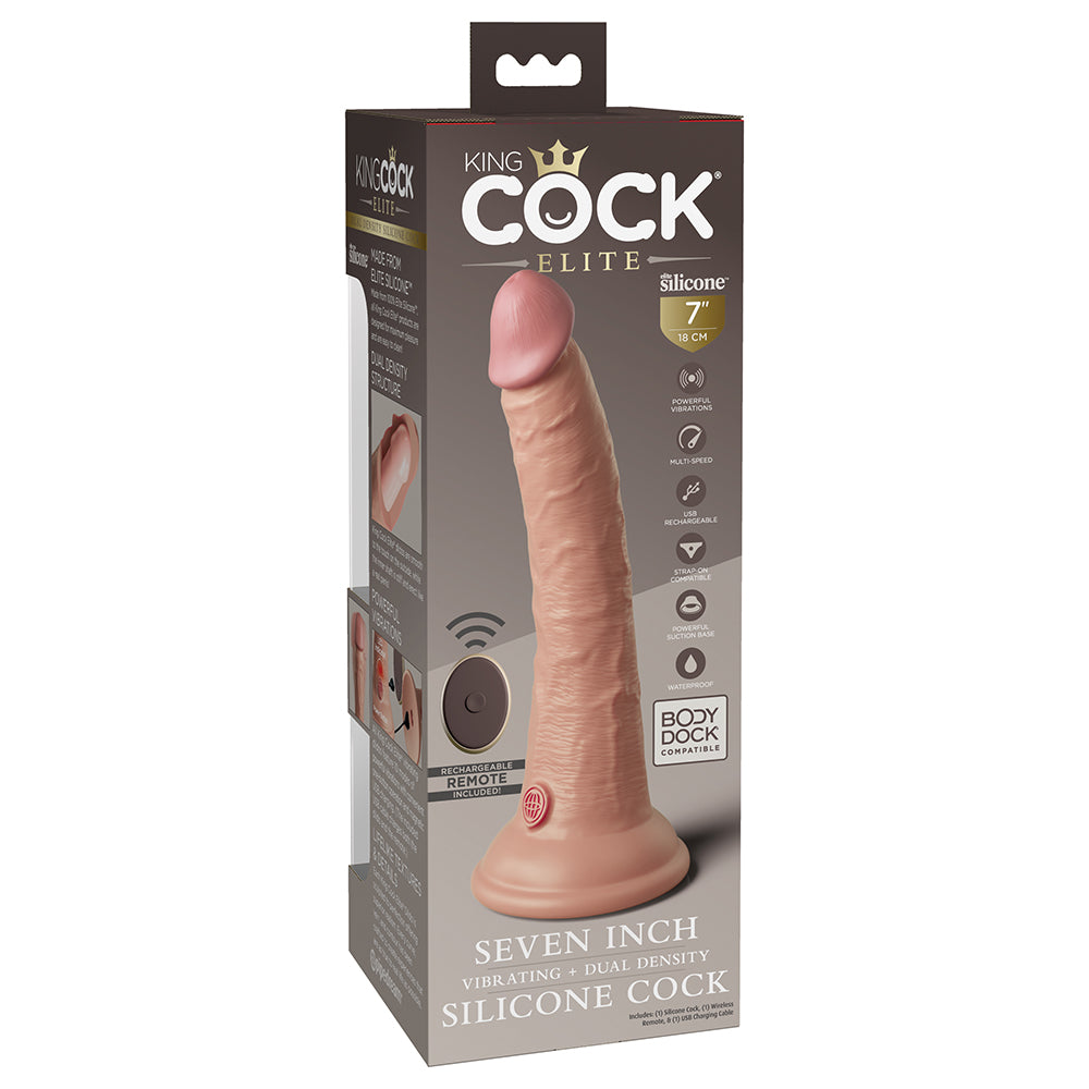 King Cock Elite Dual Density Vibe Silicone Cock-Light 7"