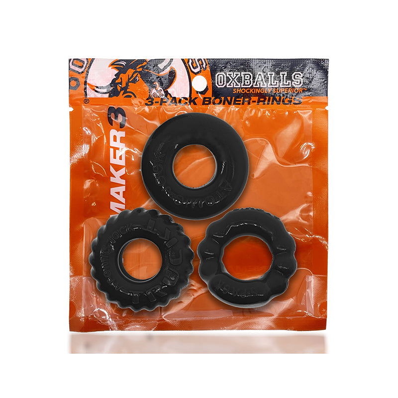 Oxballs Bonemaker 3 Pack Cockring Kit - Black
