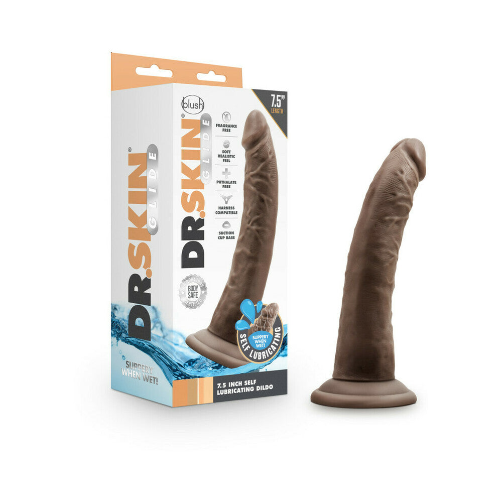 Blush Dr. Skin Glide 7.5" Self Lubricating Dildo - Chocolate