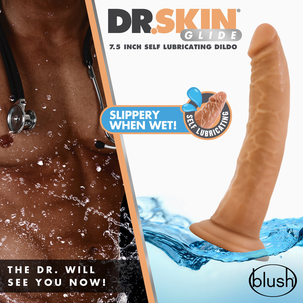 Blush Dr. Skin Glide 7.5" Self Lubricating Dildo - Mocha