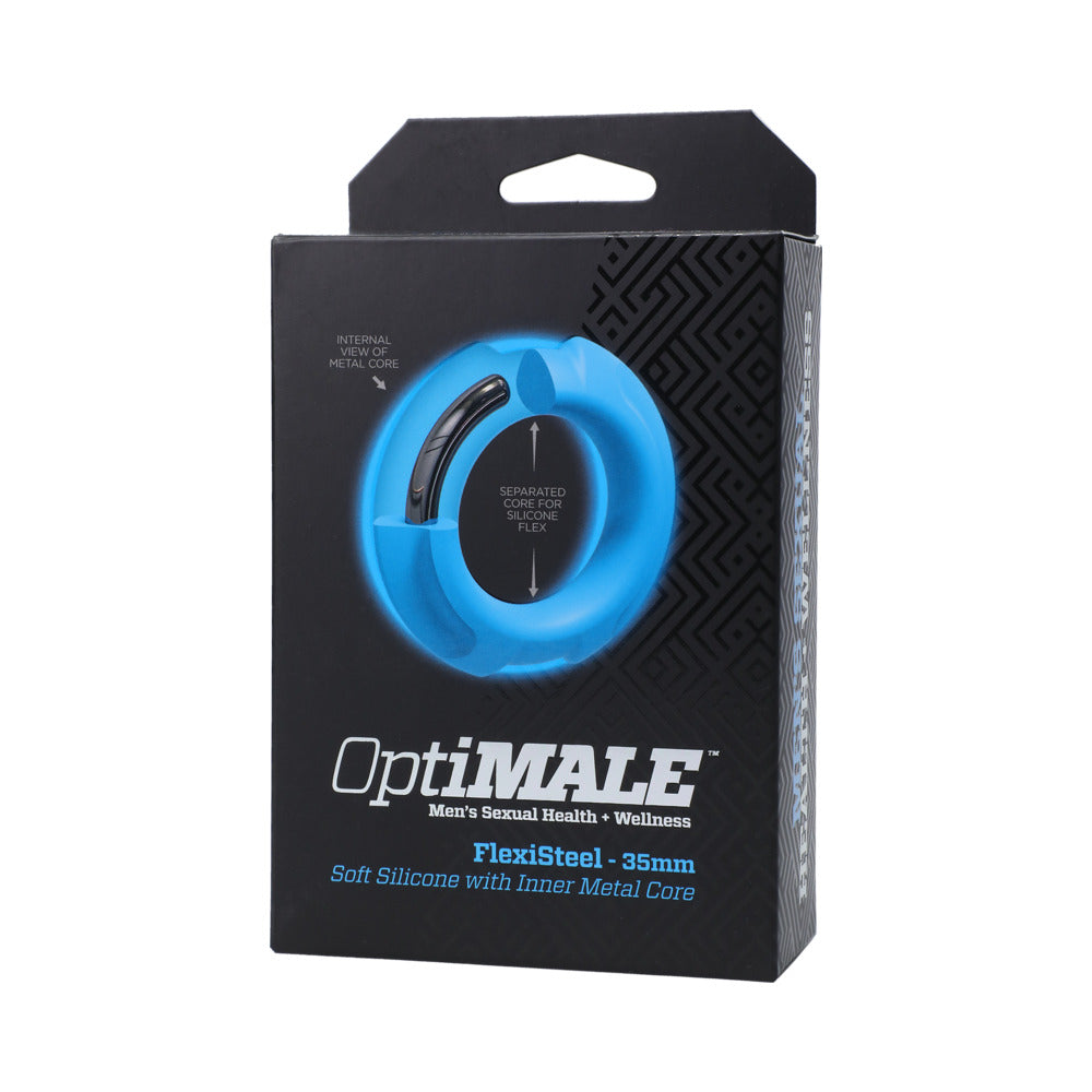 OptiMale FlexiSteel Cock Ring - 35 mm Blue