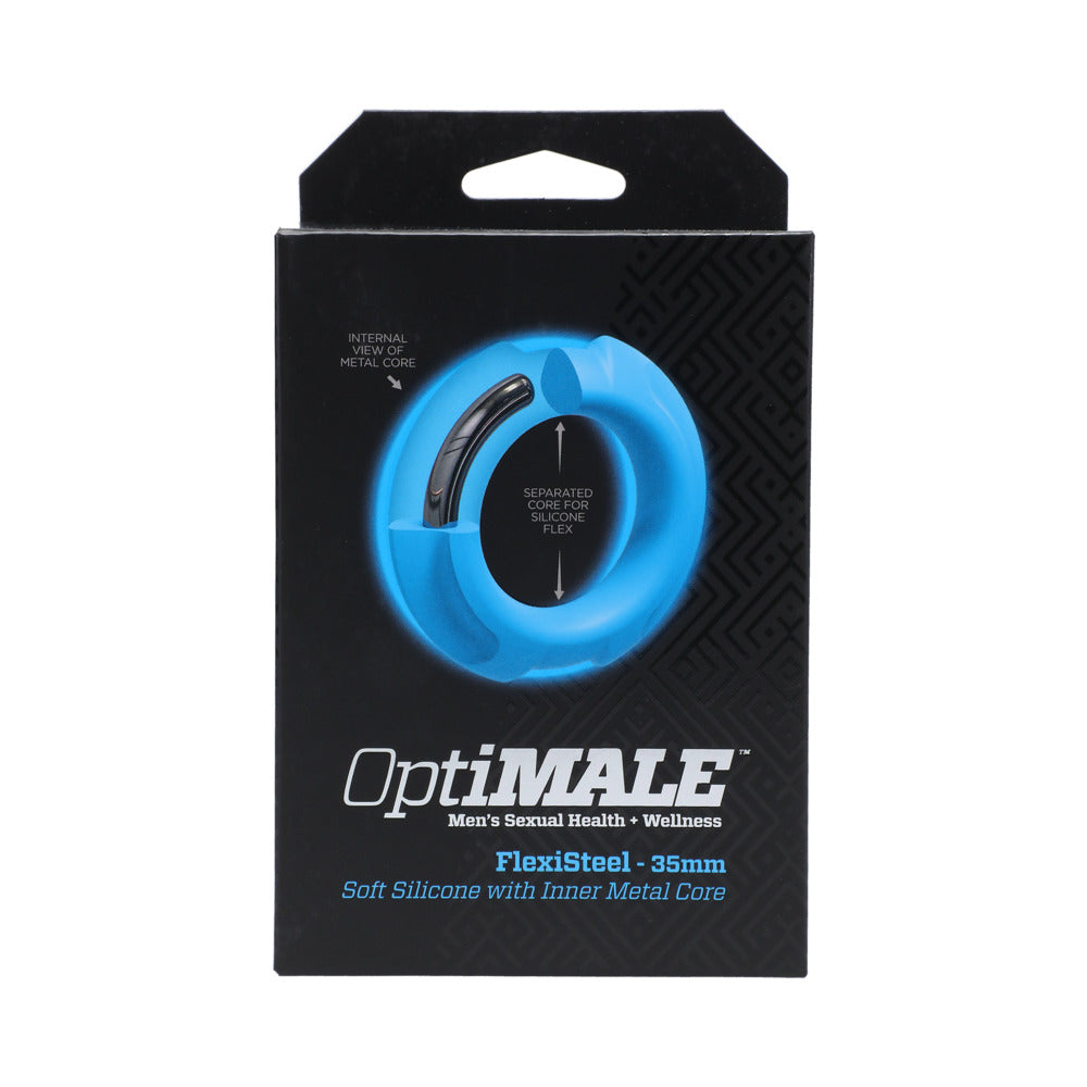 OptiMale FlexiSteel Cock Ring - 35 mm Blue