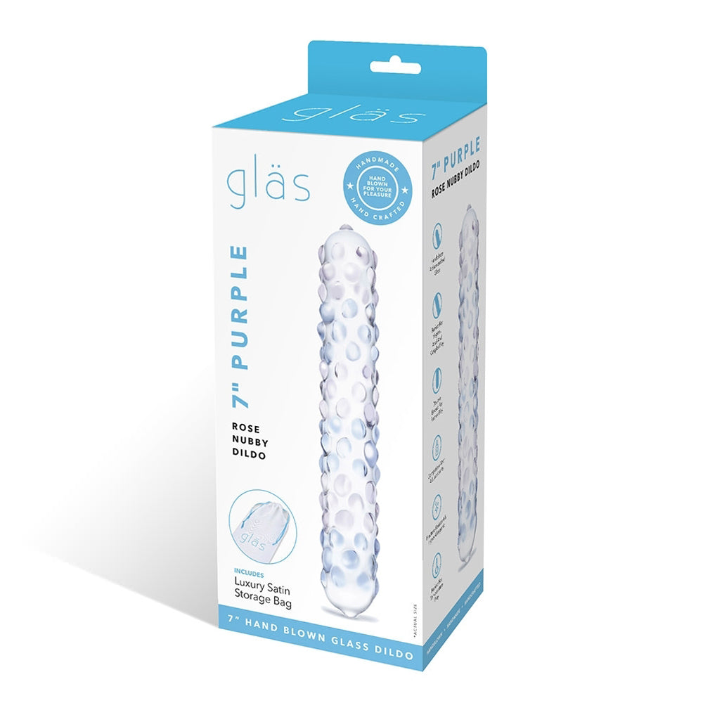 Glas 9" Purple Rose Nubby Glass Dildo - Purple/Pink
